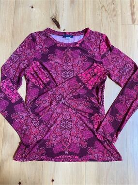 Tommy Hilfiger Slimming Pink and Burgundy Long-Sleeve Printed Shirt
